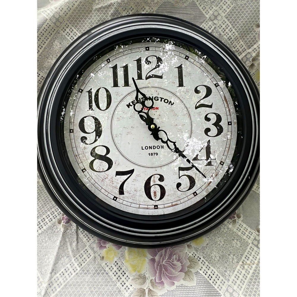 Kensington Station Round Analog Hanging Wall Clock Arabic Numerals Black/White
